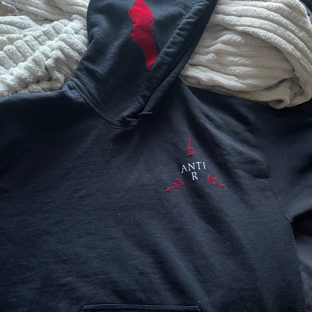 Anti R (religion) Black Hoodie with Red Accents